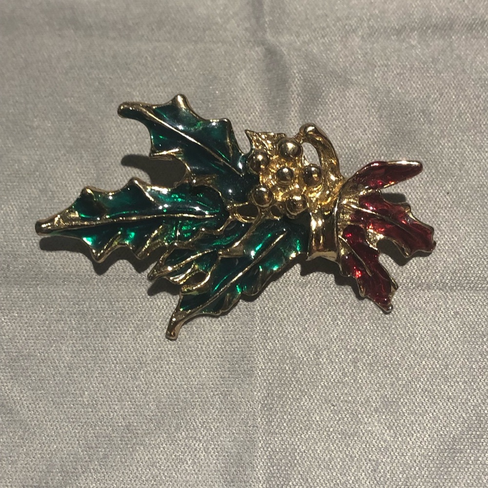 3/$40 Vintage Christmas Holly Brooch
